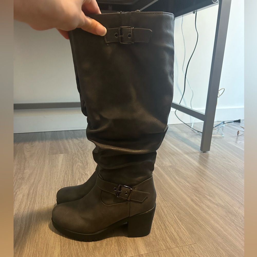 Gray Knee High Boots